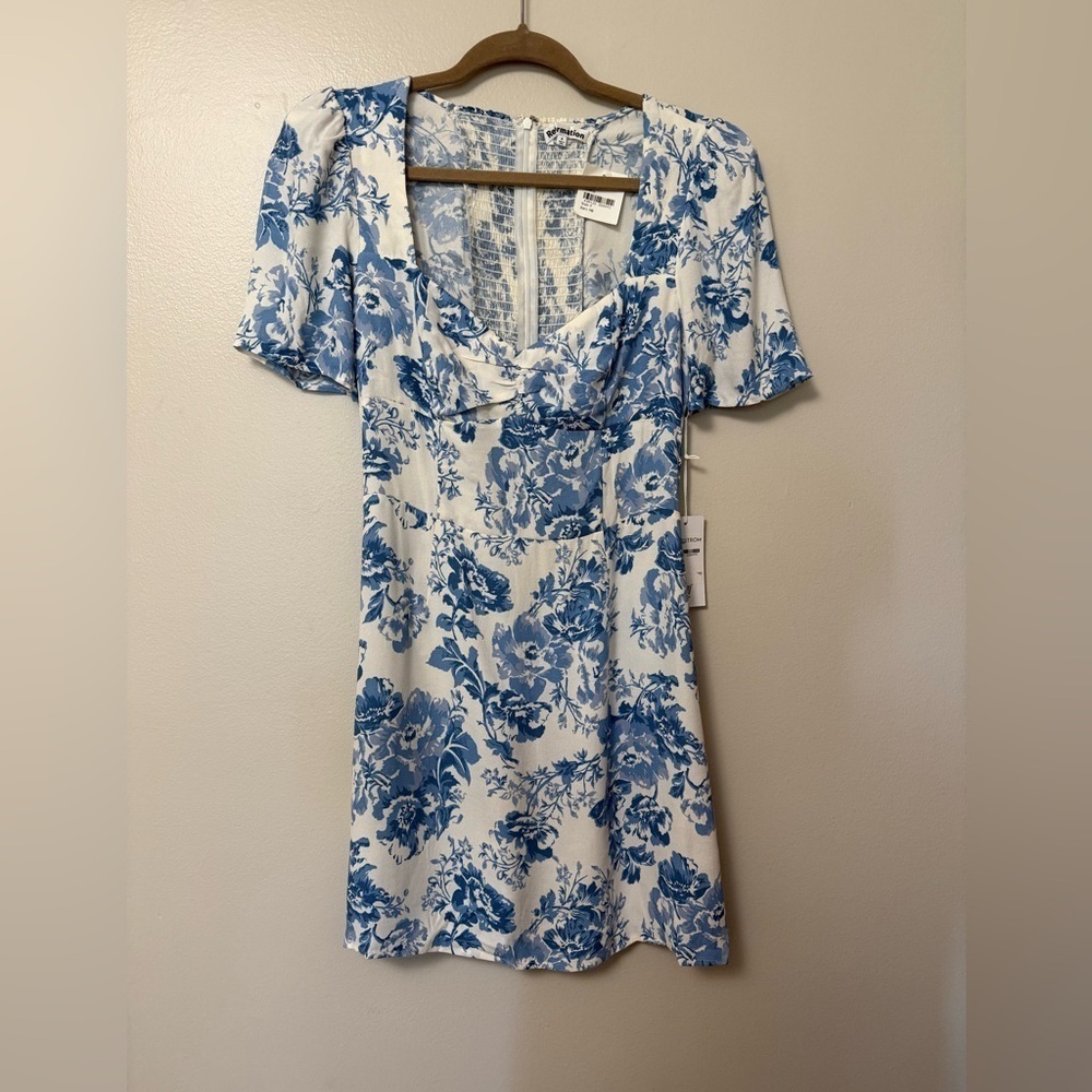 NEW Reformation Floral Blue and White mini Dress sweetheart neckline - Picture 5 of 13